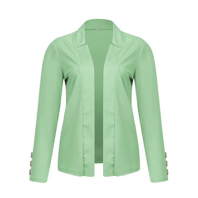 Plus Size Women's Solid Color Long Sleeve Blazer - Button Cuff Sport Coat Comfortable For Work & Casual Wear - Vanturea
