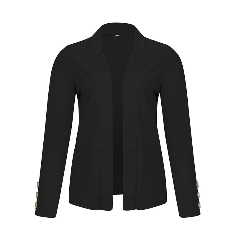 Plus Size Women's Solid Color Long Sleeve Blazer - Button Cuff Sport Coat Comfortable For Work & Casual Wear - Vanturea