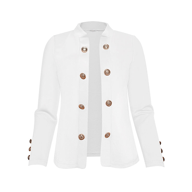 Plus Size Women's Solid Color Double Breasted Long Sleeve Top - Button Cuff Casual & Office Wear - Vanturea