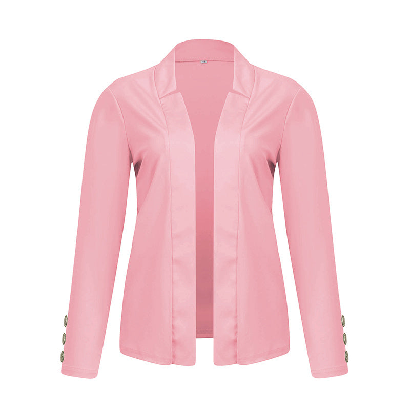 Plus Size Women's Solid Color Long Sleeve Blazer - Button Cuff Sport Coat Comfortable For Work & Casual Wear - Vanturea