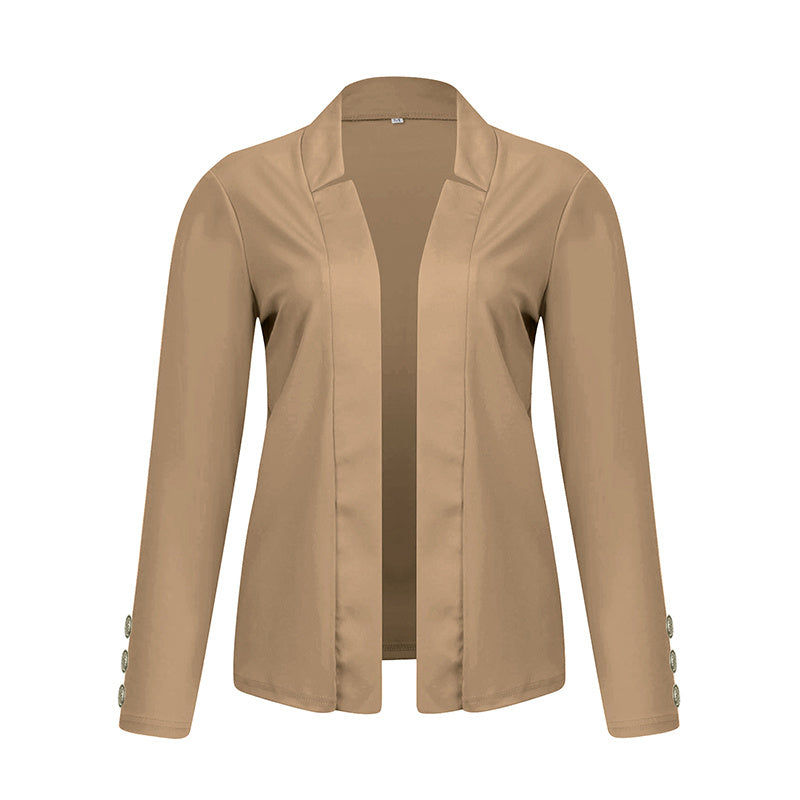 Plus Size Women's Solid Color Long Sleeve Blazer - Button Cuff Sport Coat Comfortable For Work & Casual Wear - Vanturea