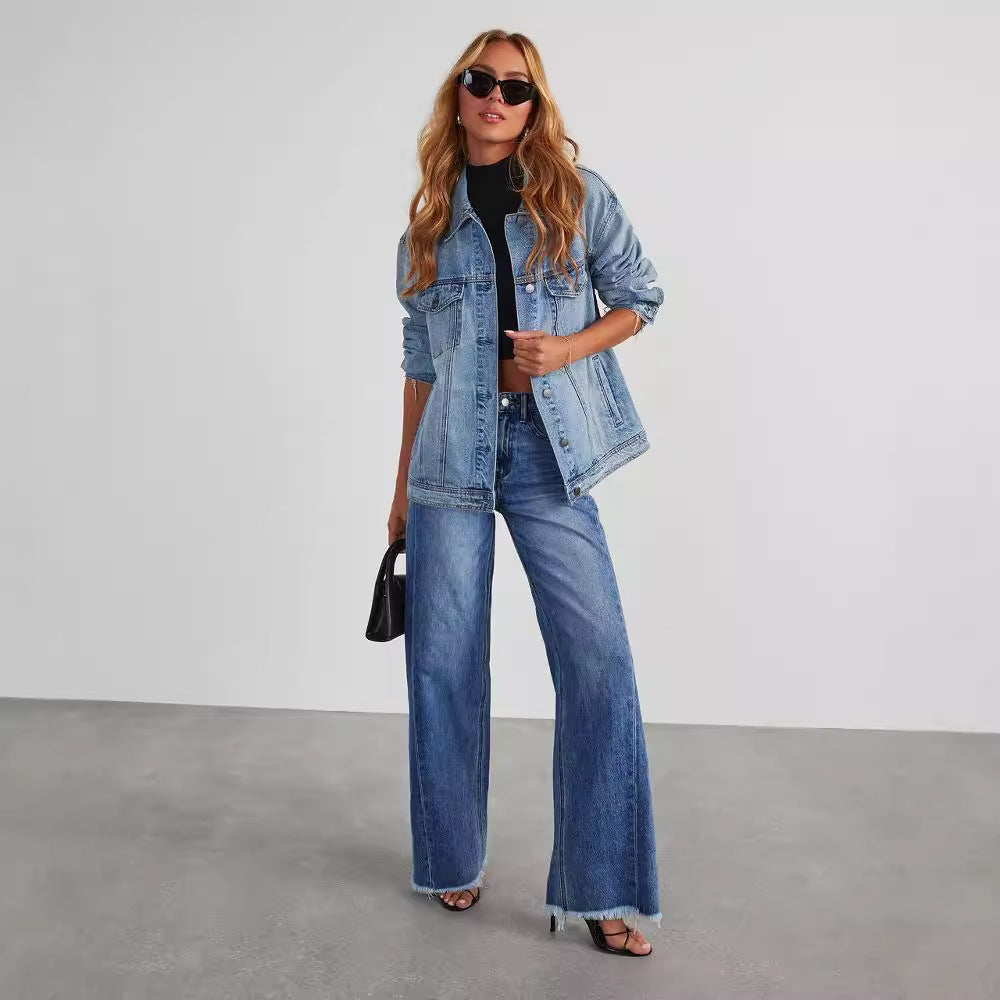 Fashion High Waist Jeans With Pockets Comfortable Slim Fit Straight Wide-leg Pants Womens Clothing - Vanturea