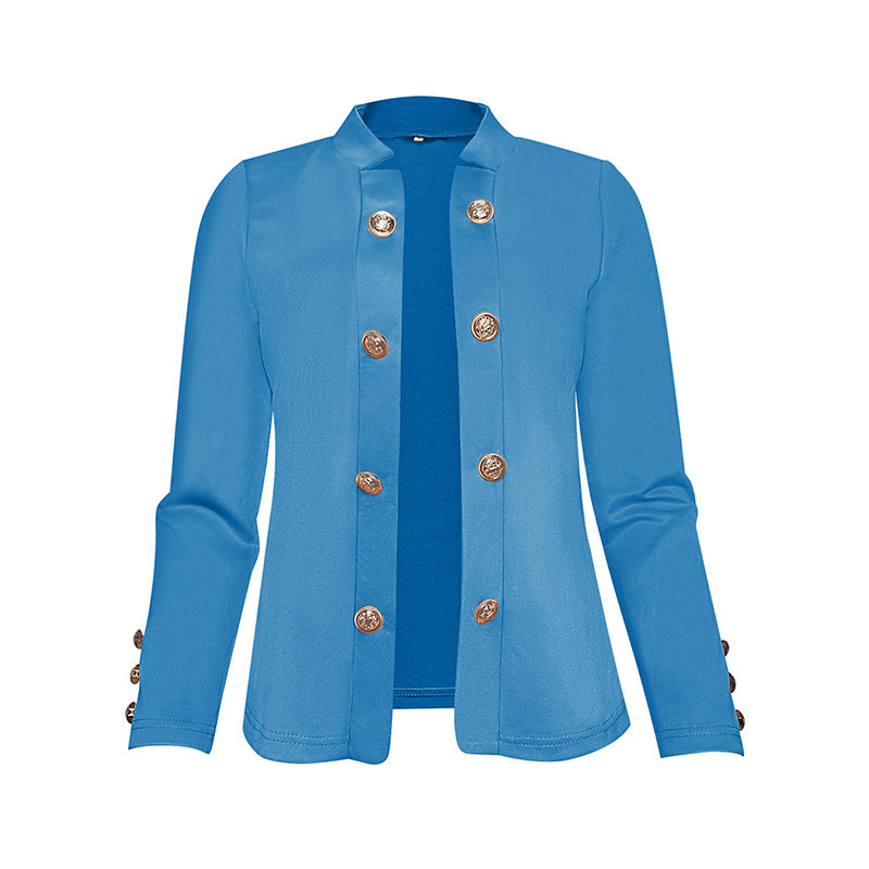 Plus Size Women's Solid Color Double Breasted Long Sleeve Top - Button Cuff Casual & Office Wear - Vanturea
