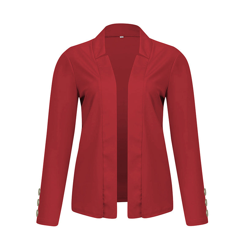 Plus Size Women's Solid Color Long Sleeve Blazer - Button Cuff Sport Coat Comfortable For Work & Casual Wear - Vanturea
