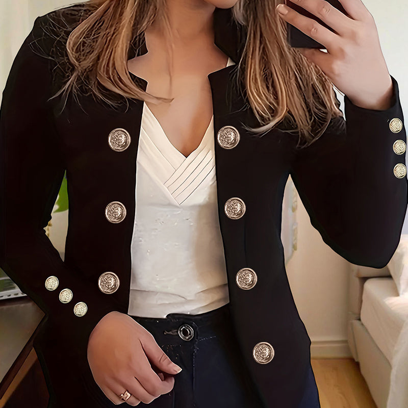 Plus Size Women's Solid Color Double Breasted Long Sleeve Top - Button Cuff Casual & Office Wear - Vanturea