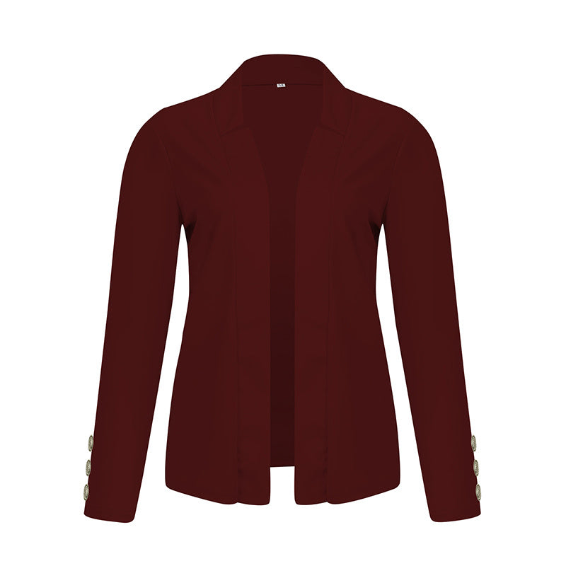 Plus Size Women's Solid Color Long Sleeve Blazer - Button Cuff Sport Coat Comfortable For Work & Casual Wear - Vanturea