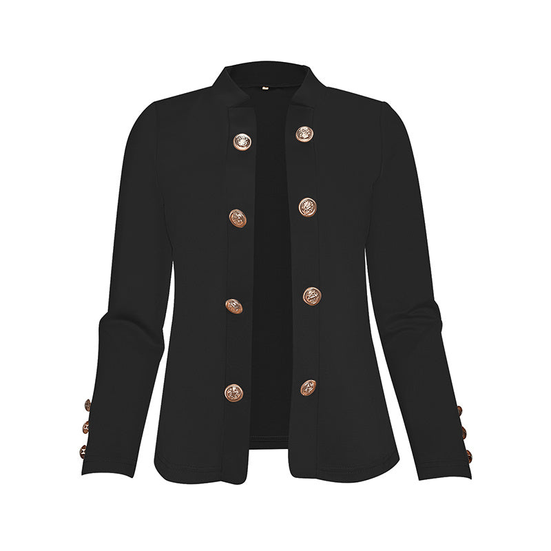 Plus Size Women's Solid Color Double Breasted Long Sleeve Top - Button Cuff Casual & Office Wear - Vanturea