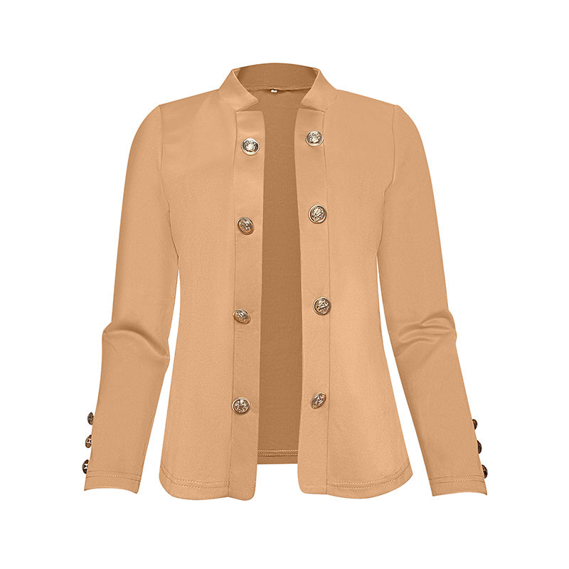 Plus Size Women's Solid Color Double Breasted Long Sleeve Top - Button Cuff Casual & Office Wear - Vanturea
