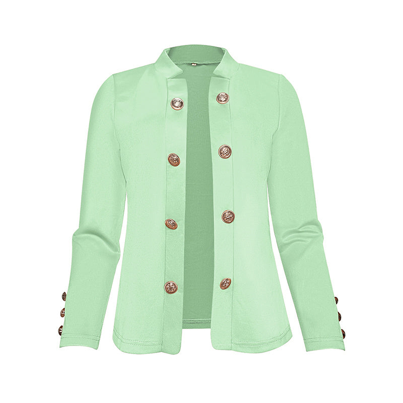 Plus Size Women's Solid Color Double Breasted Long Sleeve Top - Button Cuff Casual & Office Wear - Vanturea