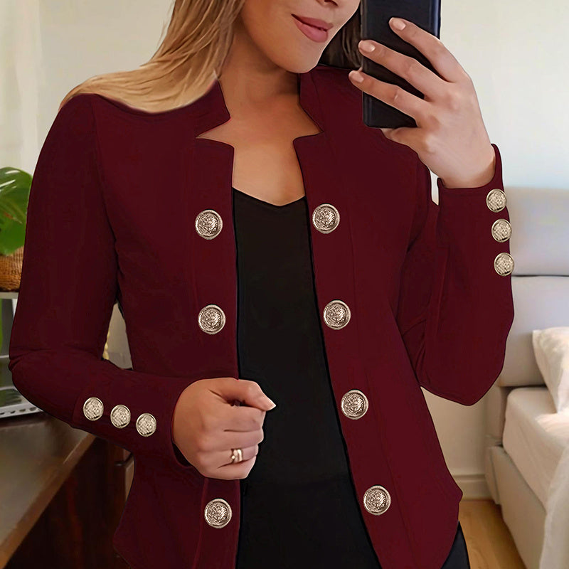 Plus Size Women's Solid Color Double Breasted Long Sleeve Top - Button Cuff Casual & Office Wear - Vanturea