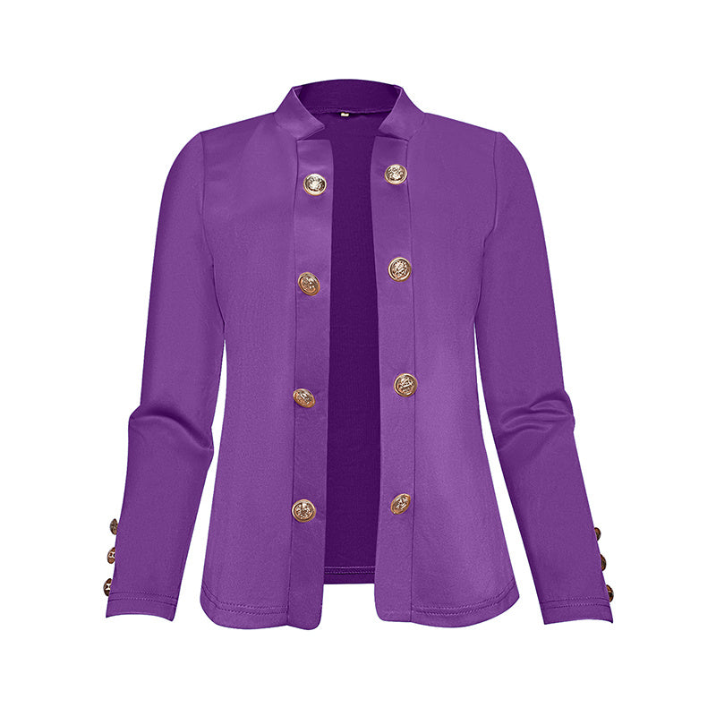 Plus Size Women's Solid Color Double Breasted Long Sleeve Top - Button Cuff Casual & Office Wear - Vanturea