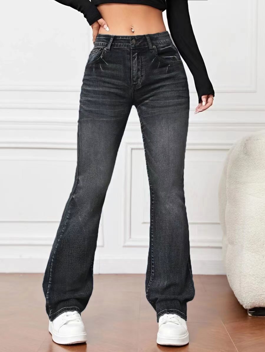 Denim High Waist Loose And Slimming Bootcut Trousers - Vanturea