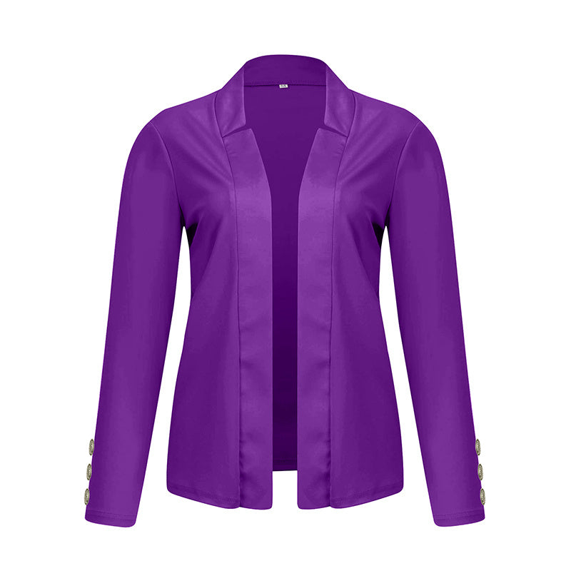 Plus Size Women's Solid Color Long Sleeve Blazer - Button Cuff Sport Coat Comfortable For Work & Casual Wear - Vanturea