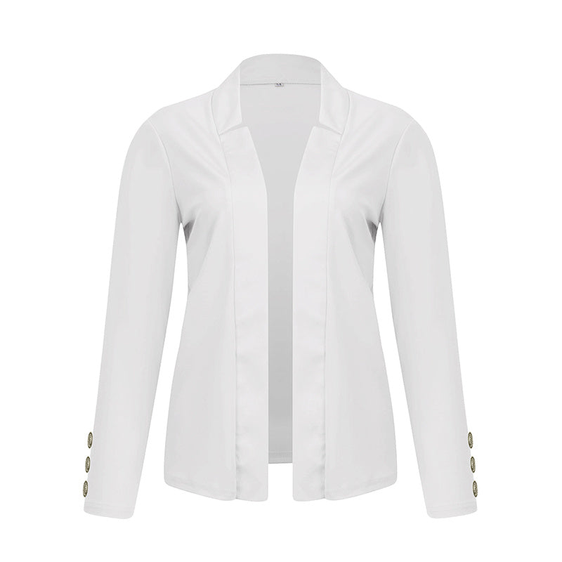 Plus Size Women's Solid Color Long Sleeve Blazer - Button Cuff Sport Coat Comfortable For Work & Casual Wear - Vanturea