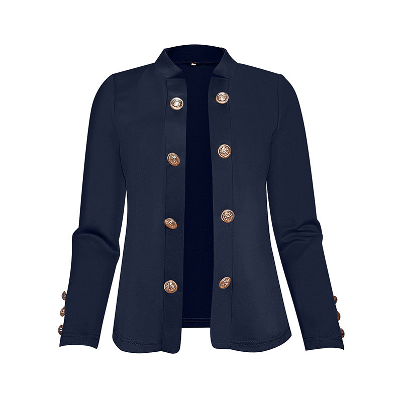 Plus Size Women's Solid Color Double Breasted Long Sleeve Top - Button Cuff Casual & Office Wear - Vanturea