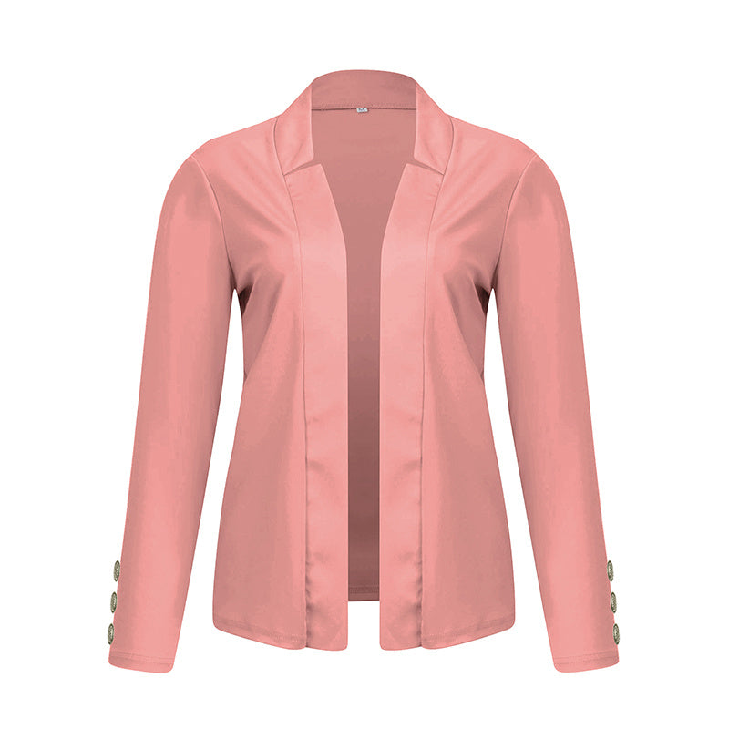 Plus Size Women's Solid Color Long Sleeve Blazer - Button Cuff Sport Coat Comfortable For Work & Casual Wear - Vanturea