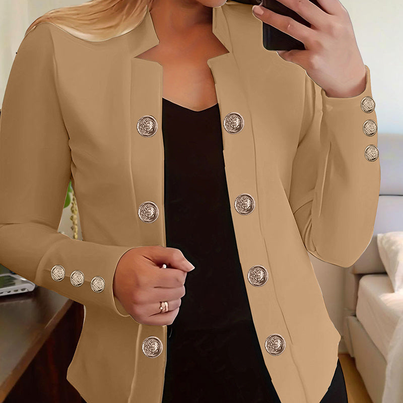 Plus Size Women's Solid Color Double Breasted Long Sleeve Top - Button Cuff Casual & Office Wear - Vanturea