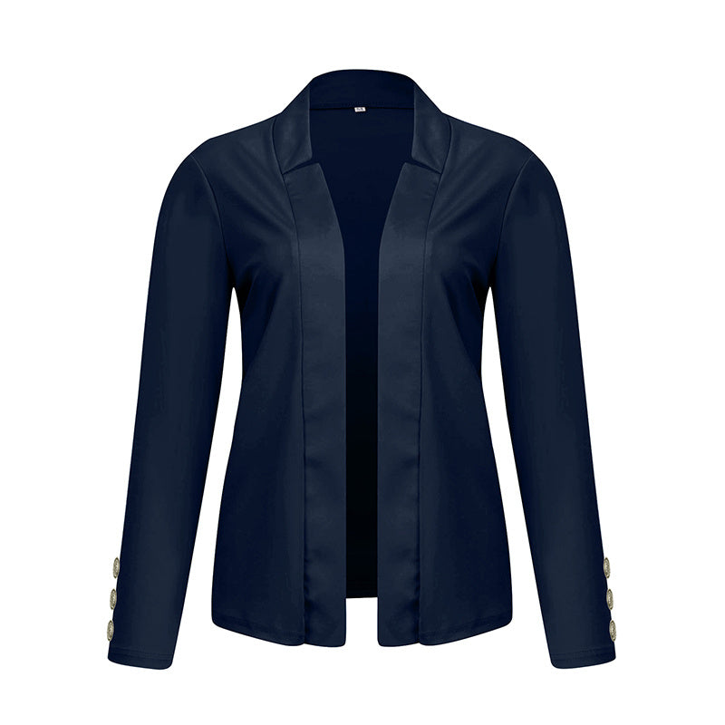 Plus Size Women's Solid Color Long Sleeve Blazer - Button Cuff Sport Coat Comfortable For Work & Casual Wear - Vanturea