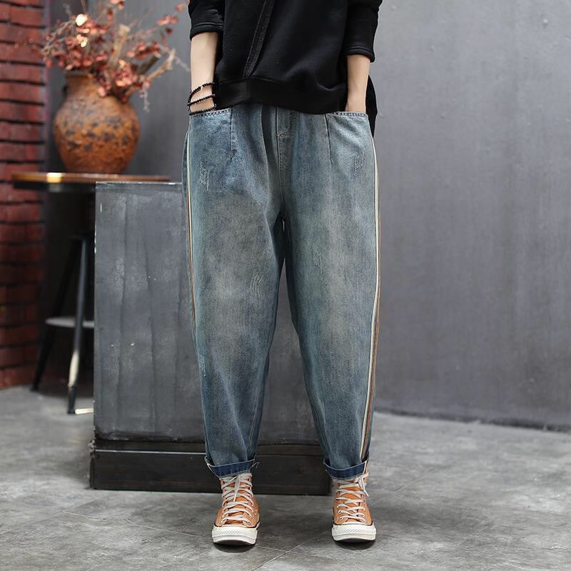 Artsy Side Striped Patchwork Jeans - Vanturea