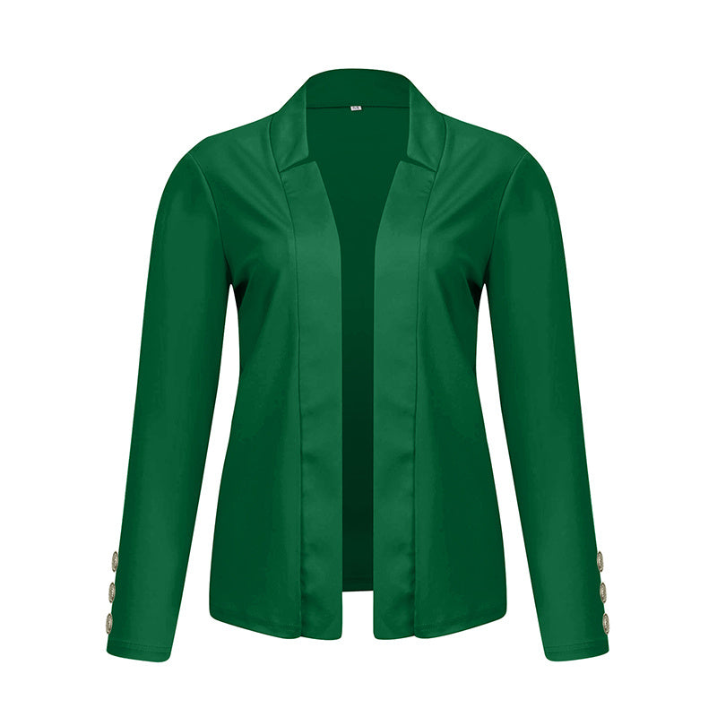 Plus Size Women's Solid Color Long Sleeve Blazer - Button Cuff Sport Coat Comfortable For Work & Casual Wear - Vanturea