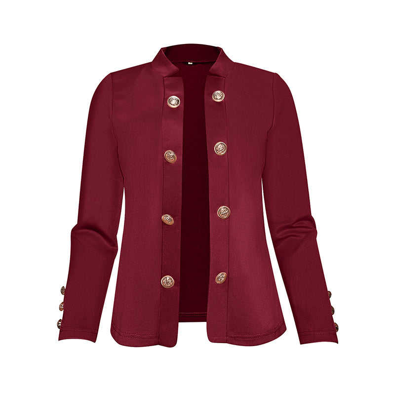 Plus Size Women's Solid Color Double Breasted Long Sleeve Top - Button Cuff Casual & Office Wear - Vanturea