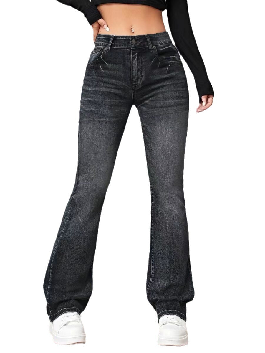 Denim High Waist Loose And Slimming Bootcut Trousers - Vanturea