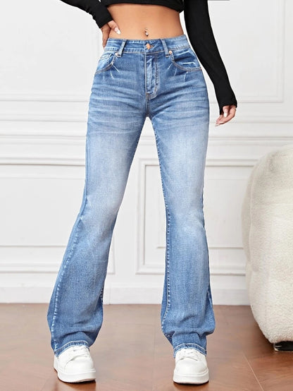 Denim High Waist Loose And Slimming Bootcut Trousers - Vanturea