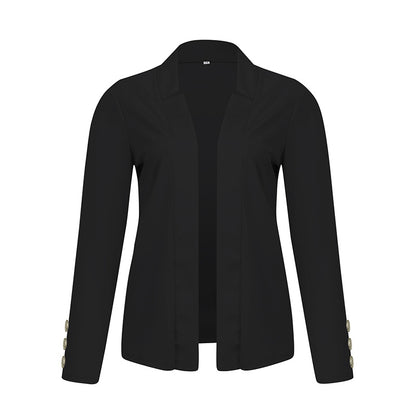 Plus Size Women's Solid Color Long Sleeve Blazer - Button Cuff Sport Coat Comfortable For Work & Casual Wear - Vanturea