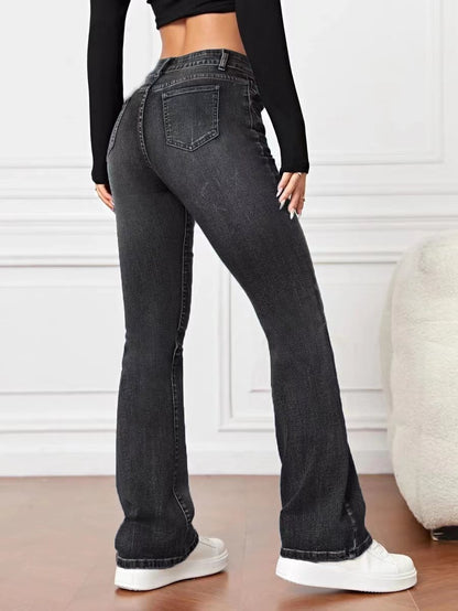 Denim High Waist Loose And Slimming Bootcut Trousers - Vanturea
