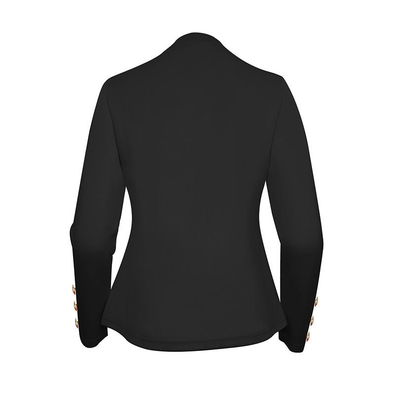 Plus Size Women's Solid Color Double Breasted Long Sleeve Top - Button Cuff Casual & Office Wear - Vanturea
