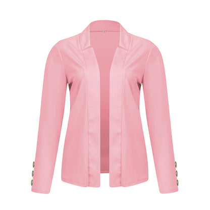 Plus Size Women's Solid Color Long Sleeve Blazer - Button Cuff Sport Coat Comfortable For Work & Casual Wear - Vanturea