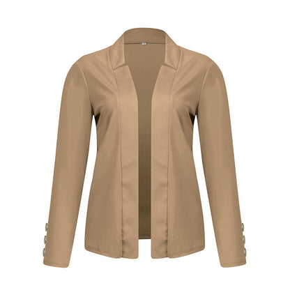Plus Size Women's Solid Color Long Sleeve Blazer - Button Cuff Sport Coat Comfortable For Work & Casual Wear - Vanturea