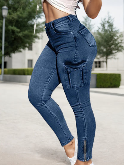 Multi-pocket High-stretch Mid-rise Zipper-hem Skinny Pencil Pants, Urban Style Women's Jeans And Clothing Cargo Jeans Amazon Don't Sell - Vanturea