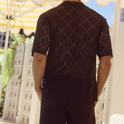 Fashion Mens Clothing Men's Hollow-out Breathable Short-sleeved Lapel Casual Shirt - Vanturea