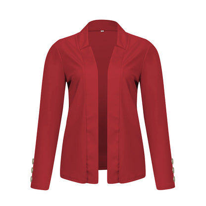 Plus Size Women's Solid Color Long Sleeve Blazer - Button Cuff Sport Coat Comfortable For Work & Casual Wear - Vanturea