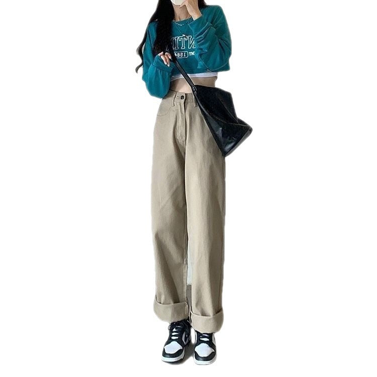 High Waist Wide Leg Jeans Ins Retro Loose Straight Mopping Pants - Vanturea