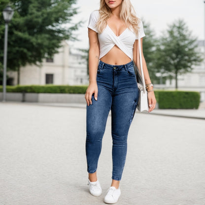 Multi-pocket High-stretch Mid-rise Zipper-hem Skinny Pencil Pants, Urban Style Women's Jeans And Clothing Cargo Jeans Amazon Don't Sell - Vanturea