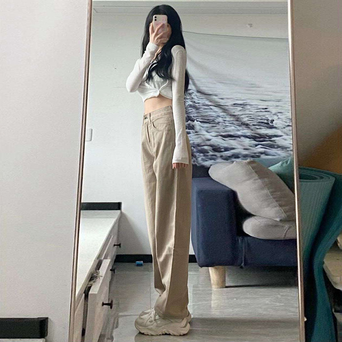 High Waist Wide Leg Jeans Ins Retro Loose Straight Mopping Pants - Vanturea