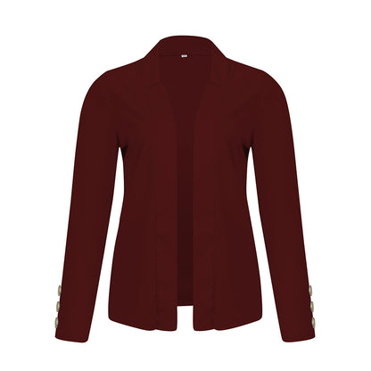 Plus Size Women's Solid Color Long Sleeve Blazer - Button Cuff Sport Coat Comfortable For Work & Casual Wear - Vanturea