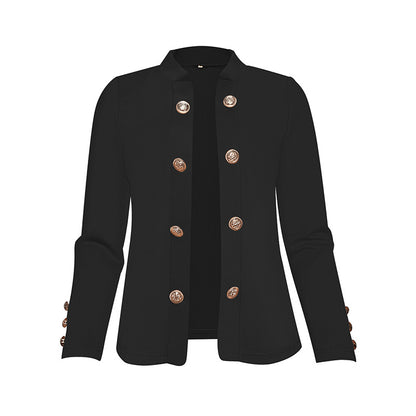 Plus Size Women's Solid Color Double Breasted Long Sleeve Top - Button Cuff Casual & Office Wear - Vanturea