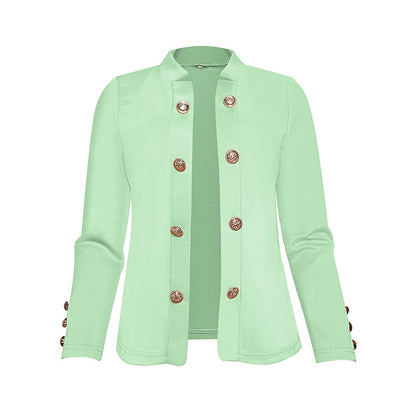 Plus Size Women's Solid Color Double Breasted Long Sleeve Top - Button Cuff Casual & Office Wear - Vanturea