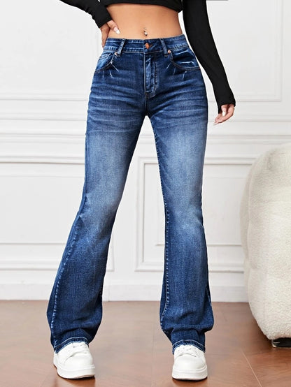 Denim High Waist Loose And Slimming Bootcut Trousers - Vanturea