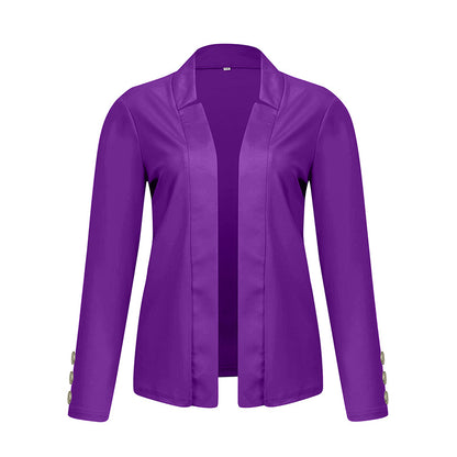 Plus Size Women's Solid Color Long Sleeve Blazer - Button Cuff Sport Coat Comfortable For Work & Casual Wear - Vanturea