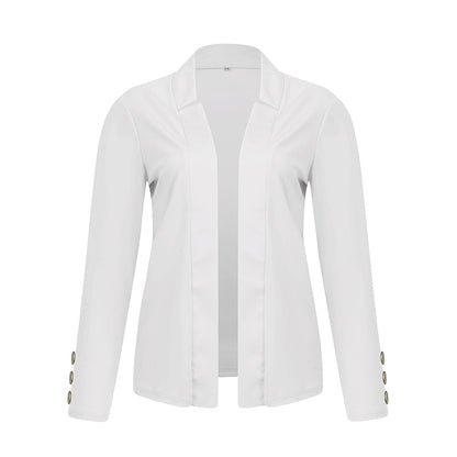 Plus Size Women's Solid Color Long Sleeve Blazer - Button Cuff Sport Coat Comfortable For Work & Casual Wear - Vanturea