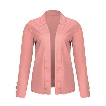 Plus Size Women's Solid Color Long Sleeve Blazer - Button Cuff Sport Coat Comfortable For Work & Casual Wear - Vanturea