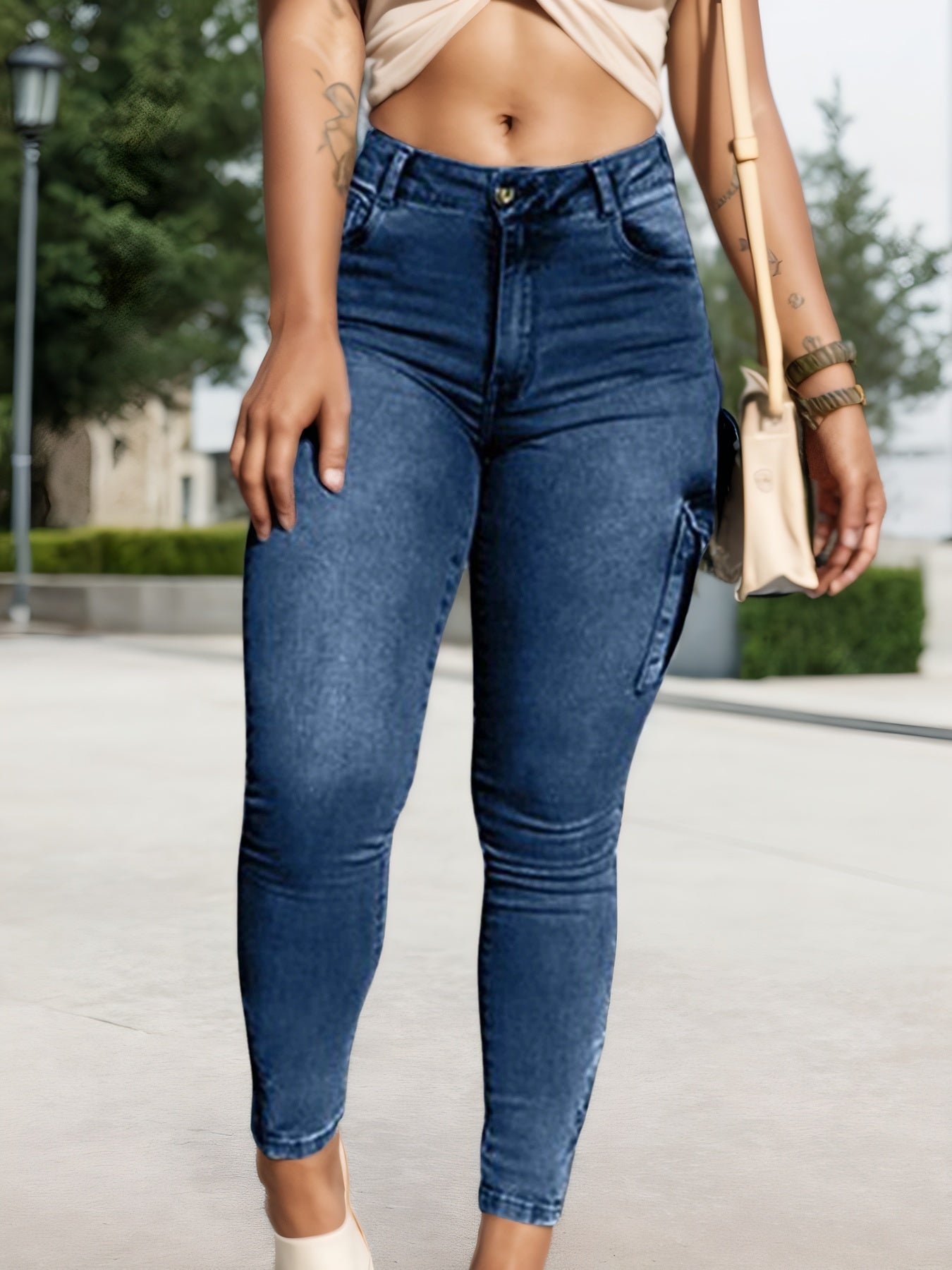 Multi-pocket High-stretch Mid-rise Zipper-hem Skinny Pencil Pants, Urban Style Women's Jeans And Clothing Cargo Jeans Amazon Don't Sell - Vanturea