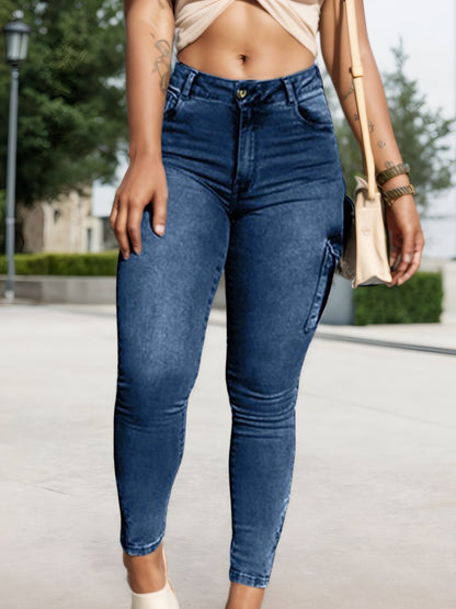 Multi-pocket High-stretch Mid-rise Zipper-hem Skinny Pencil Pants, Urban Style Women's Jeans And Clothing Cargo Jeans Amazon Don't Sell - Vanturea