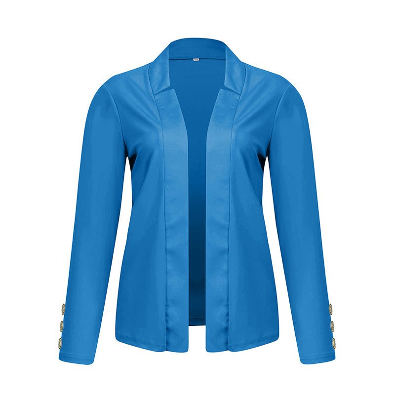 Plus Size Women's Solid Color Long Sleeve Blazer - Button Cuff Sport Coat Comfortable For Work & Casual Wear - Vanturea