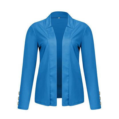 Plus Size Women's Solid Color Long Sleeve Blazer - Button Cuff Sport Coat Comfortable For Work & Casual Wear - Vanturea
