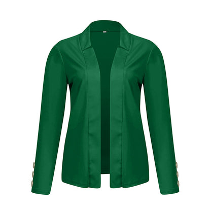 Plus Size Women's Solid Color Long Sleeve Blazer - Button Cuff Sport Coat Comfortable For Work & Casual Wear - Vanturea